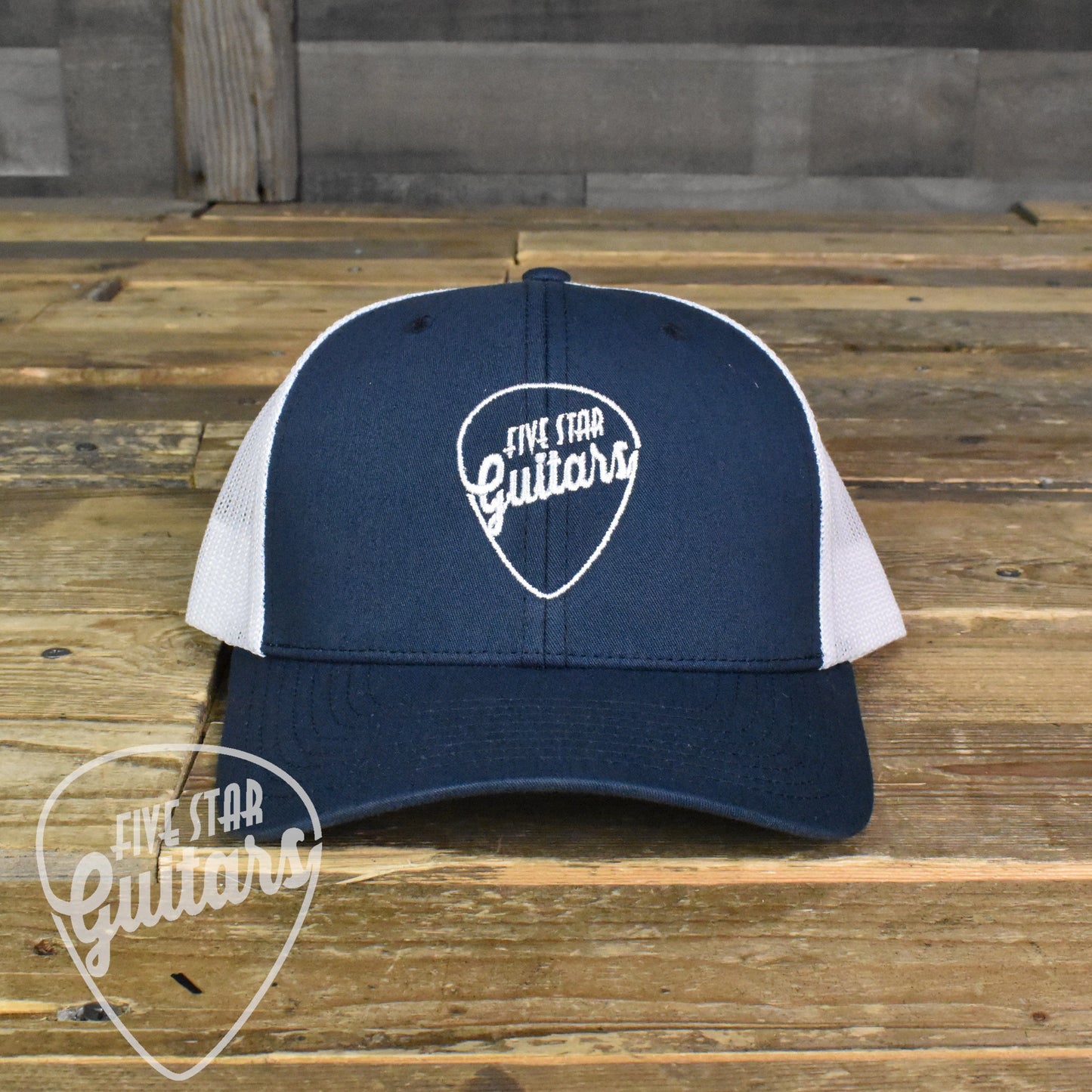 Five Star Guitars Trucker Hat Navy & White w/ White Embroidery