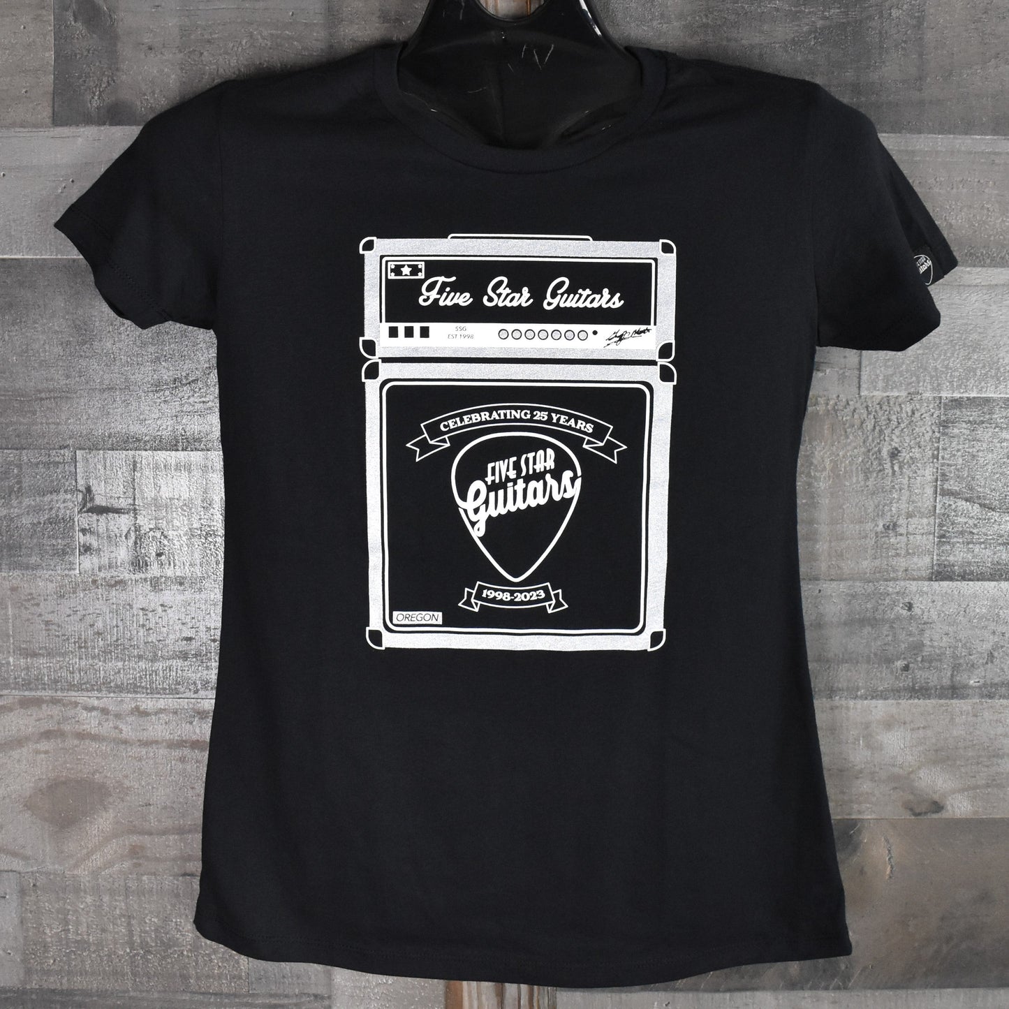 Five Star Guitars 25th Anniversary Women's Shirt - Silver On Black XL