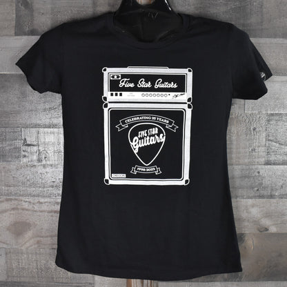 Five Star Guitars 25th Anniversary Women's Shirt - Silver On Black L