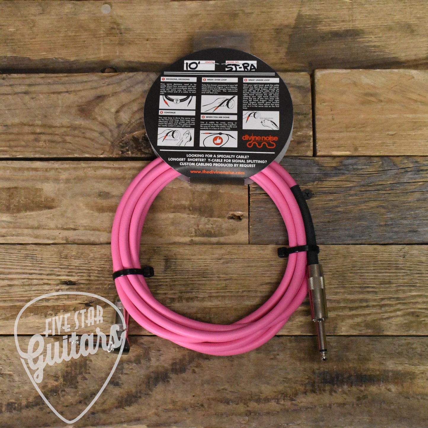 Divine Noise Straight to Right Angle 10ft Instrument Cable - Pink