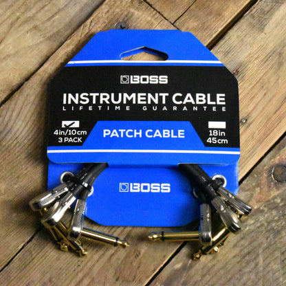 Boss BPC-4-3 - Pack of Three Space Saving Pedal Patch Cable with Slimline Pancake Plugs - 4"/10cm - 1/4" Jack