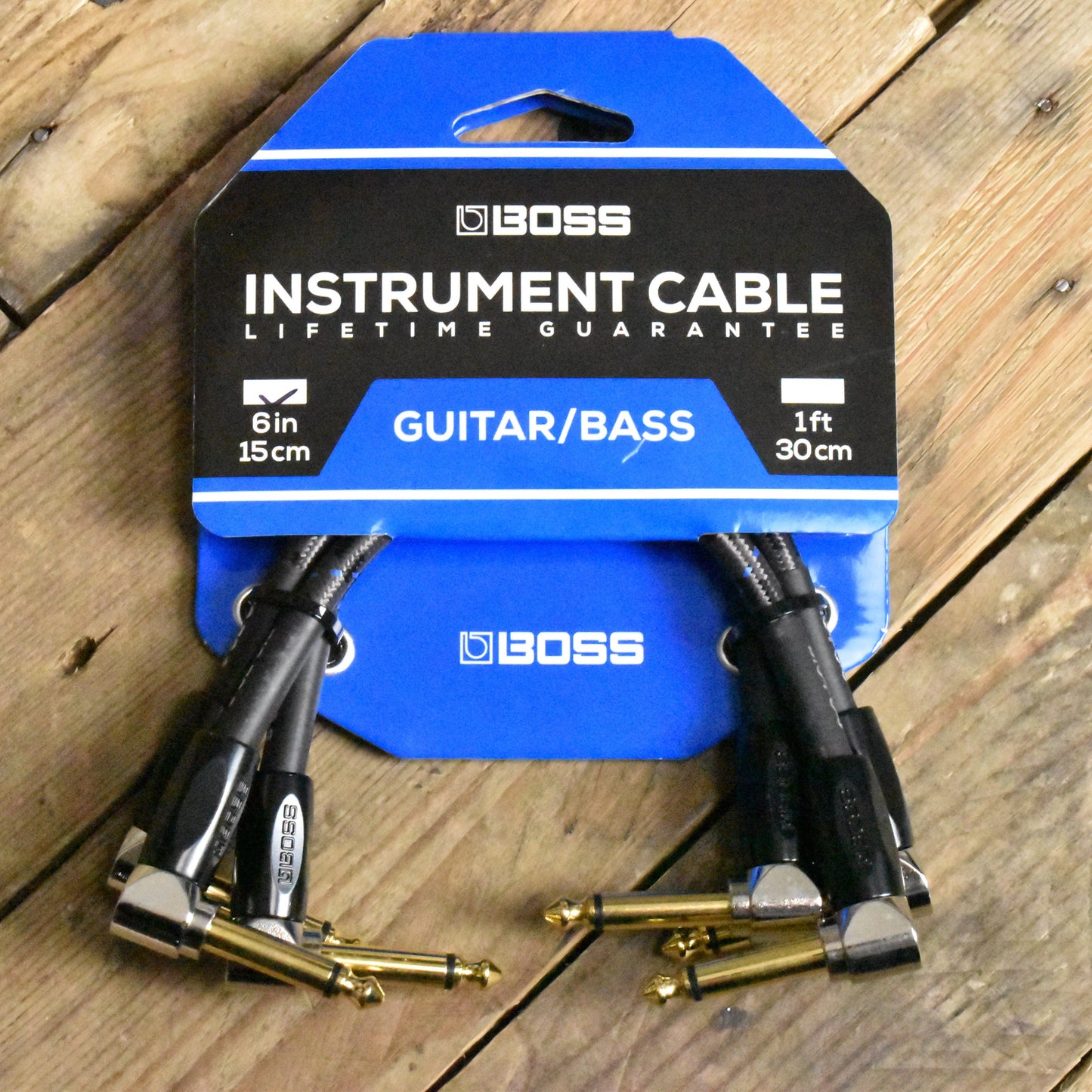 Boss BIC-PC-3 - Pack of Three Instrument Cables - 6"/15cm - Right Angle/Right Angle - 1/4" Jack