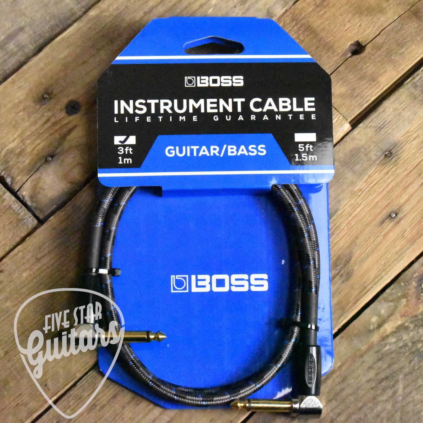 Boss BIC-3AA Instrument Cable - 3ft/1M - Right Angle/Right Angle - 1/4" Jack