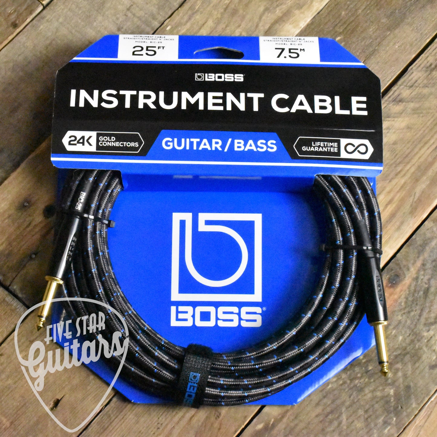 Boss BIC-25 Instrument Cable - 25ft/7.5M - Straight/Straight  - 1/4" Jack