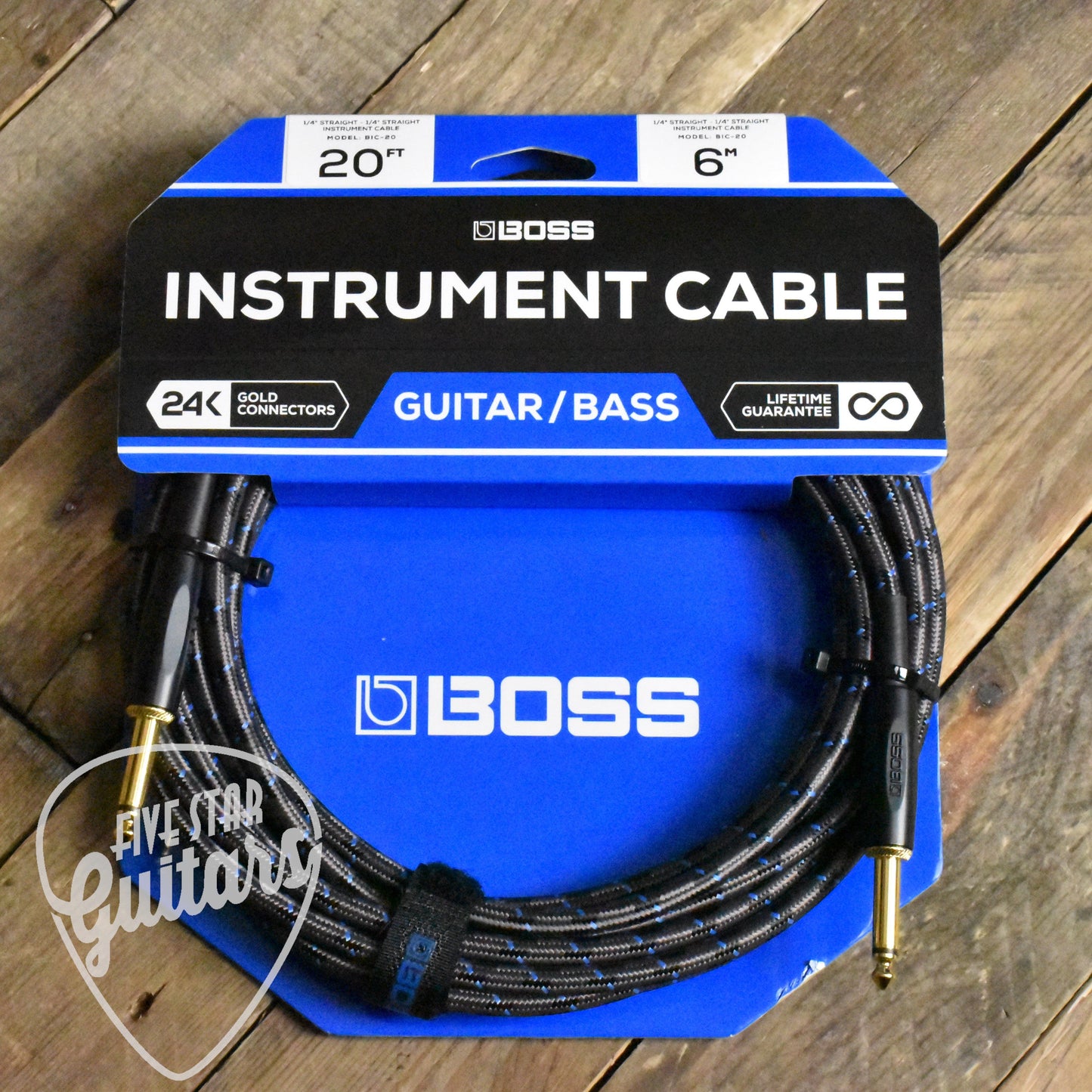 Boss BIC-20 Instrument Cable - 20ft/6M - Straight/Straight  - 1/4" Jack