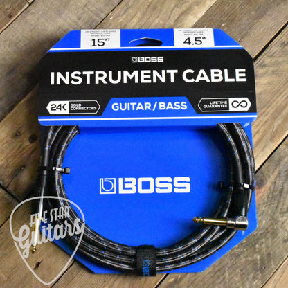 Boss BIC-15A Instrument Cable - 15ft/4.5M - Straight/Right Angle  - 1/4" Jack