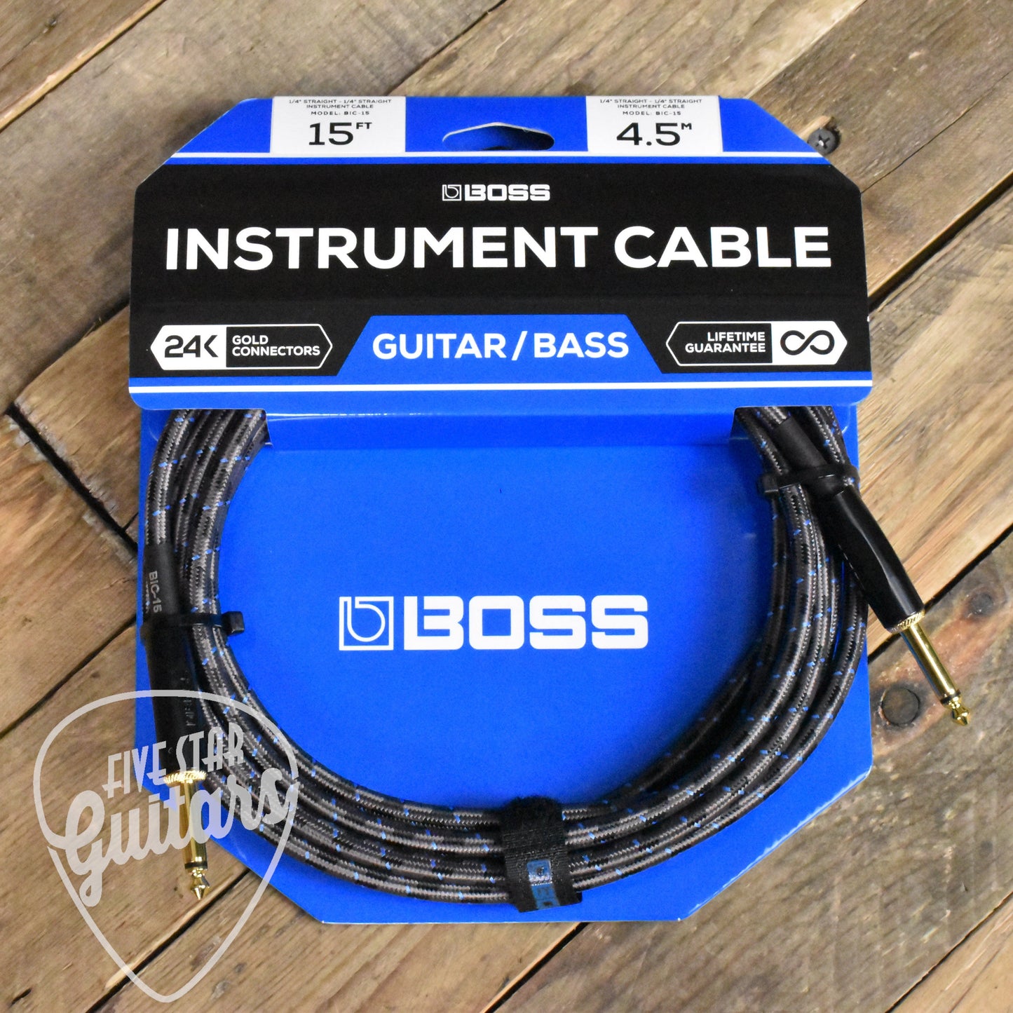 Boss BIC-15 Instrument Cable - 15ft/4.5M - Straight/Straight  - 1/4" Jack