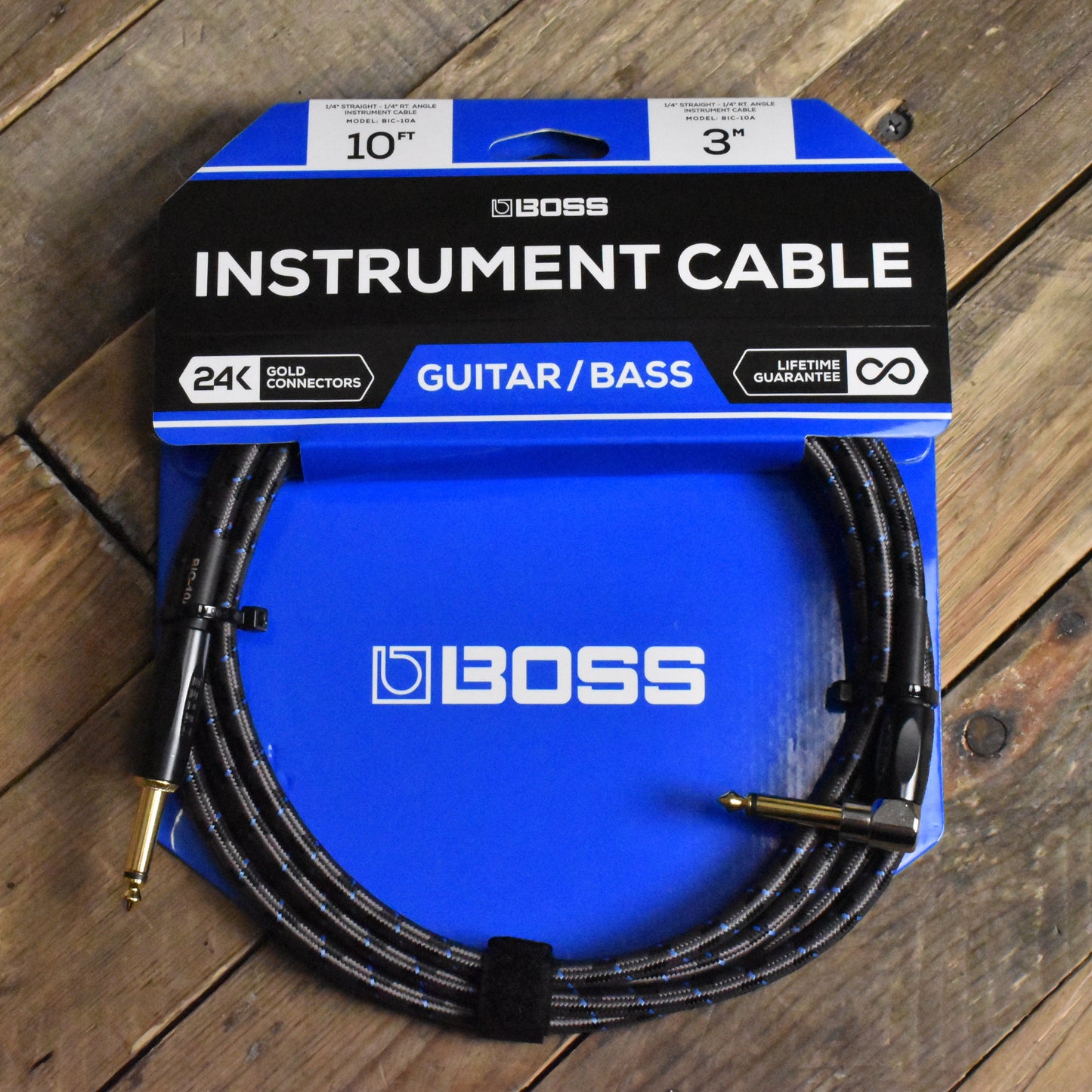 Boss BIC-10A Instrument Cable - 10ft/3M - Straight/Right Angle - 1/4" Jack