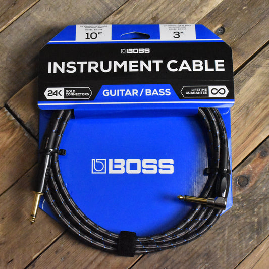 Boss BIC-10A Instrument Cable - 10ft/3M - Straight/Right Angle - 1/4" Jack