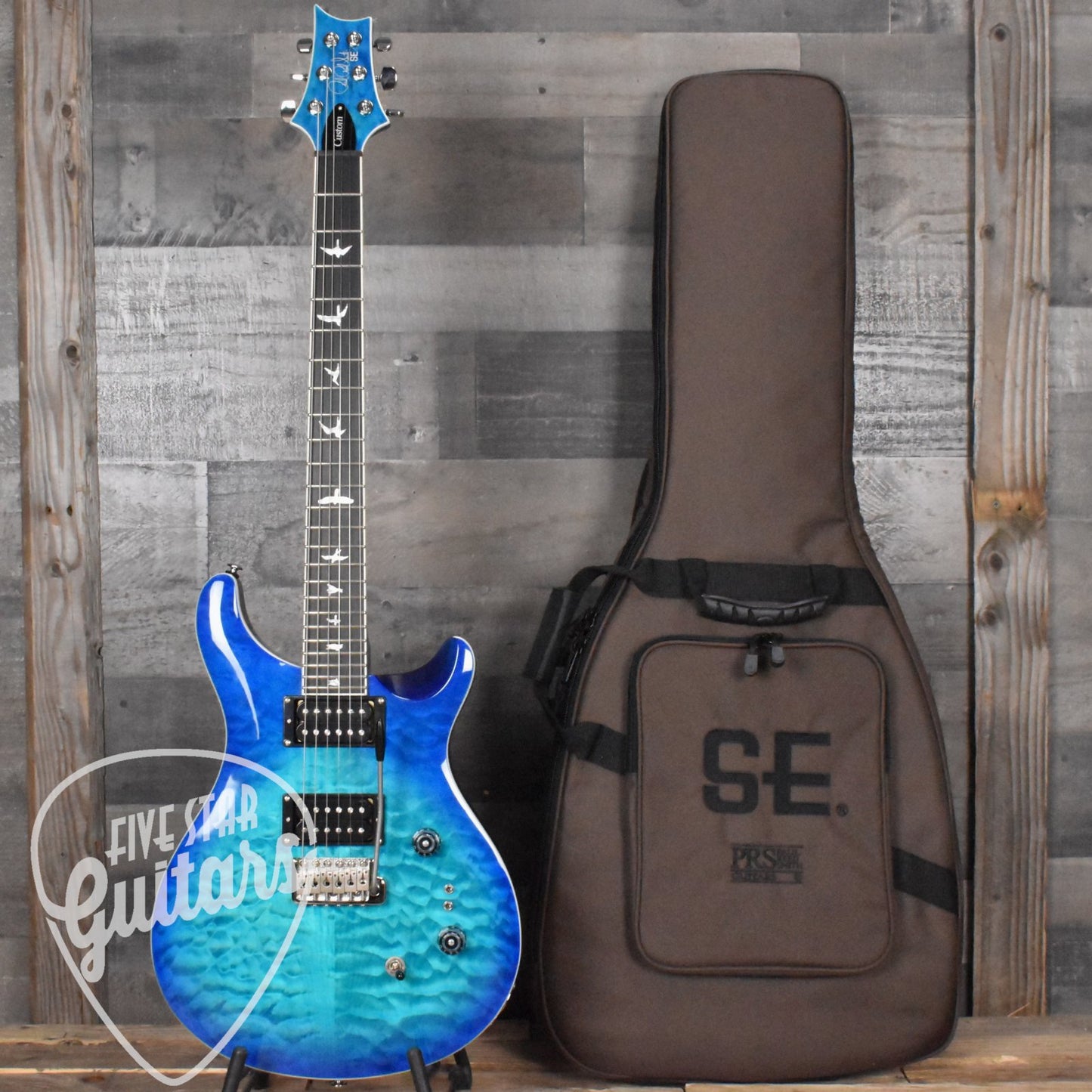 Paul Reed Smith SE Custom 24-08 Quilt Top - Lake Blue with Gig Bag