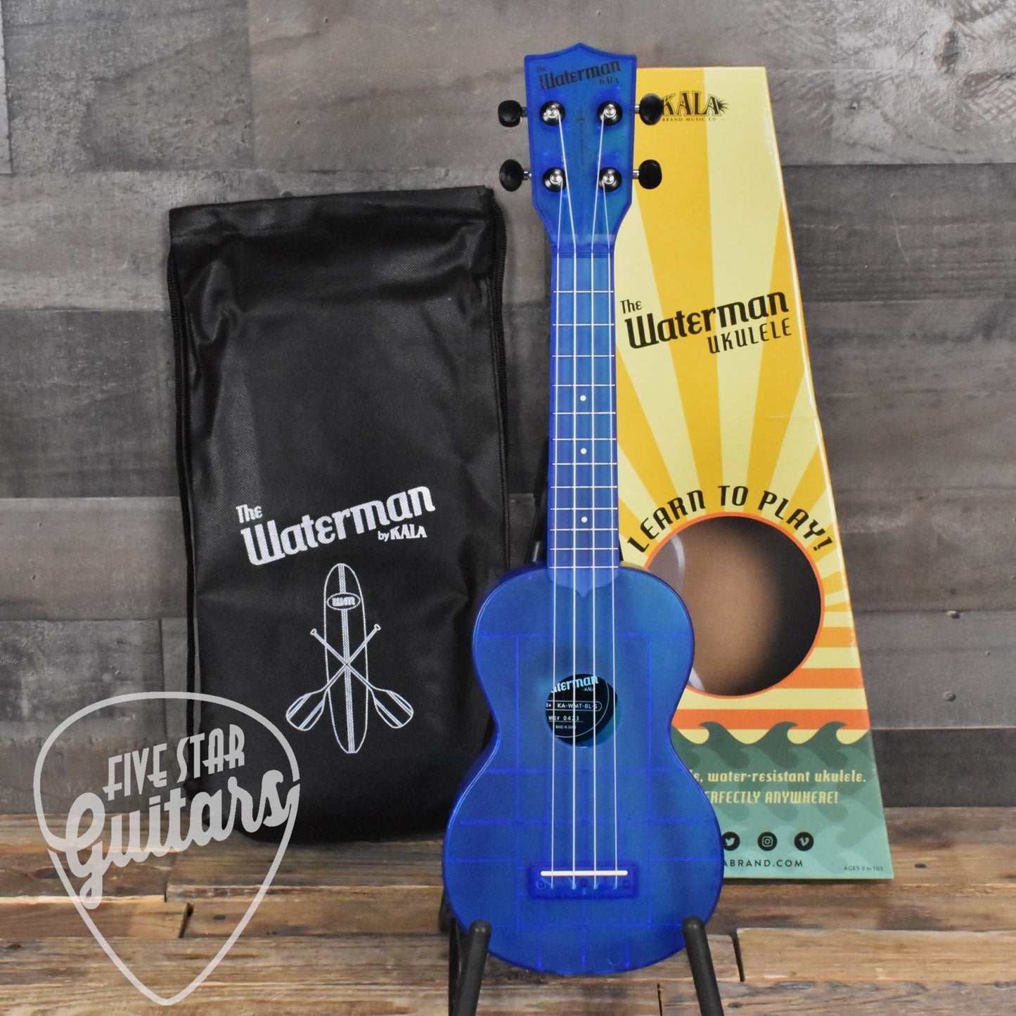 Kala Waterman Seaglass Collection Soprano Ukulele - Cobalt Blue Transparent