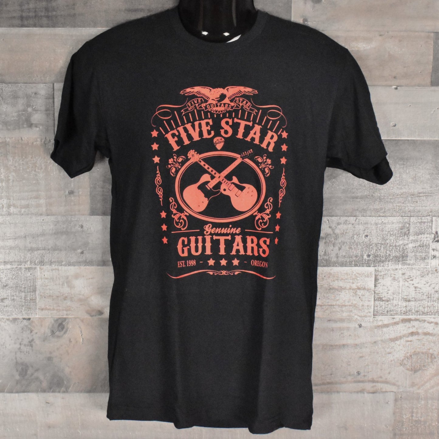 Five Star Guitars Men's Shirt - Whiskey Logo Pantone Red on Black - 2XL