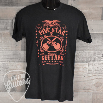 Five Star Guitars Men's Shirt - Whiskey Logo Pantone Red on Black - 2XL