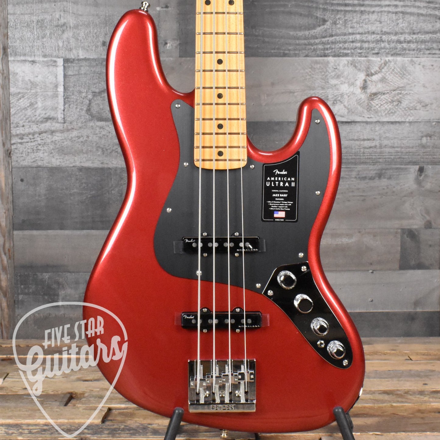 Fender American Ultra II Jazz Bass, Maple Fingerboard - Sinister Red with Deluxe Molded Case