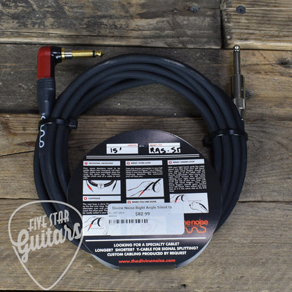 Divine Noise Right Angle Silent to Straight 15 Foot Instrument Cable  - Black