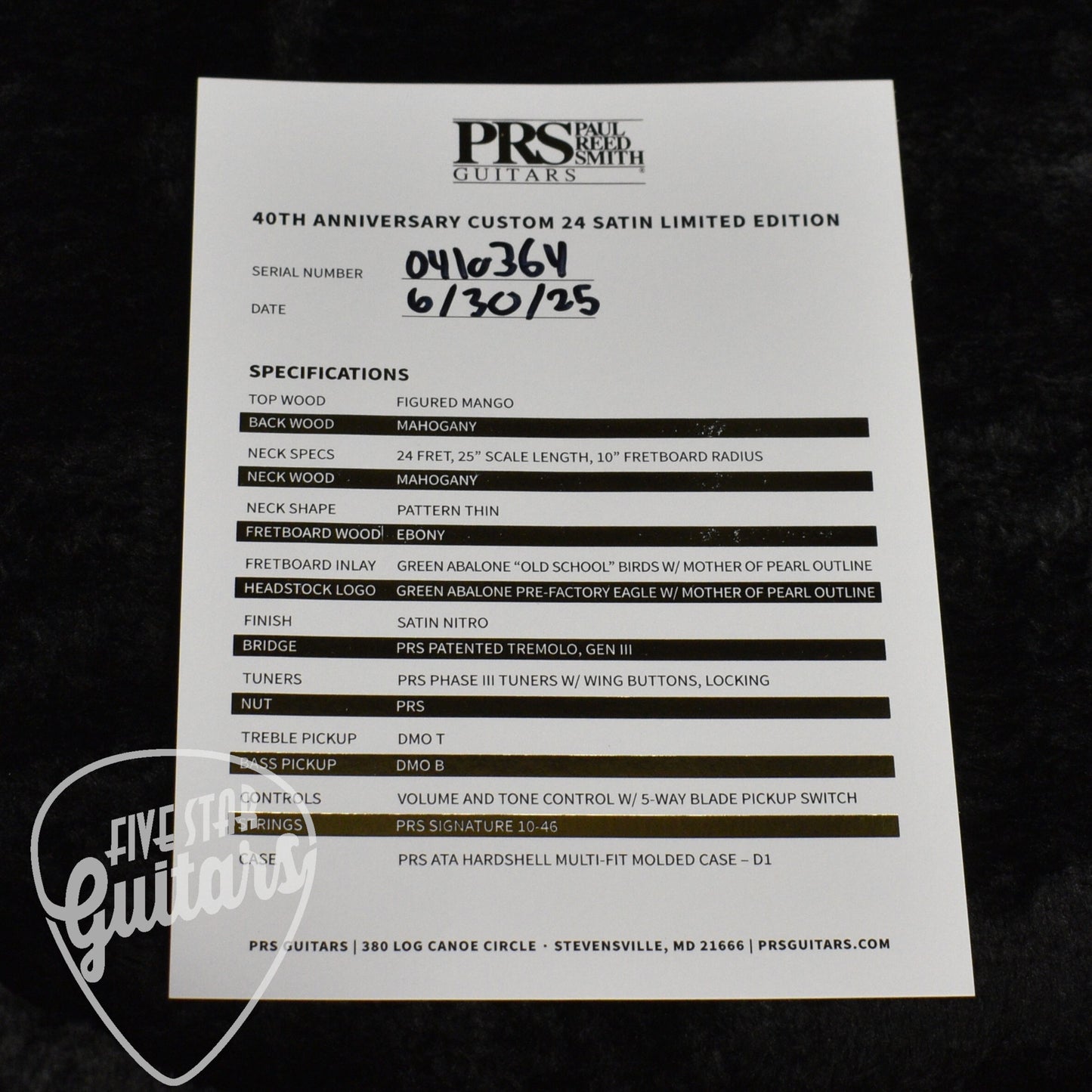 PRS 40th Anniversary Custom 24 Satin Limited Edition - Charcoal Tri-Color Burst with PRS Molded Hardshell Case