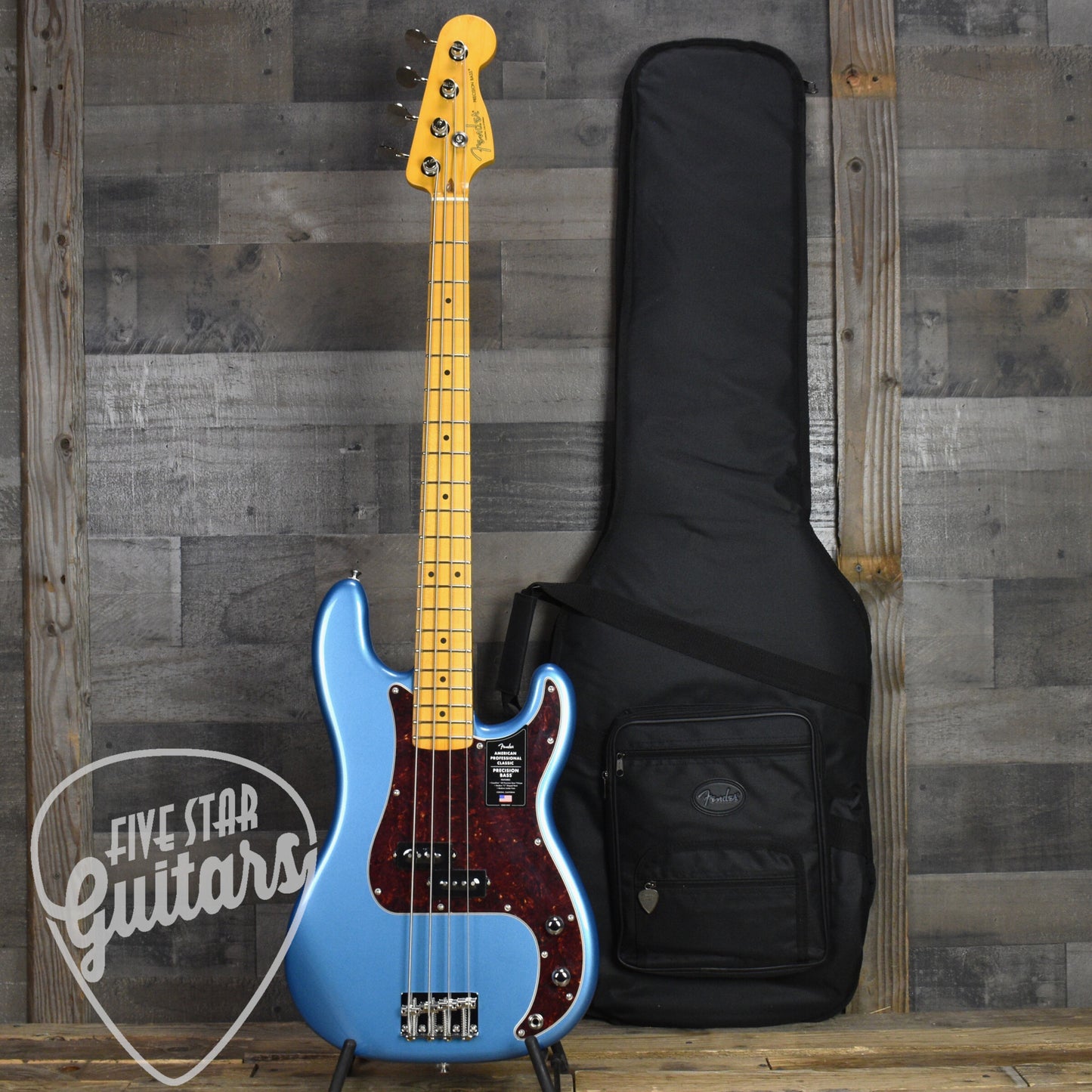 Fender American Professional Classic Precision Bass Maple Fingerboard - Faded Lake Placid Blue with Deluxe Gig Bag