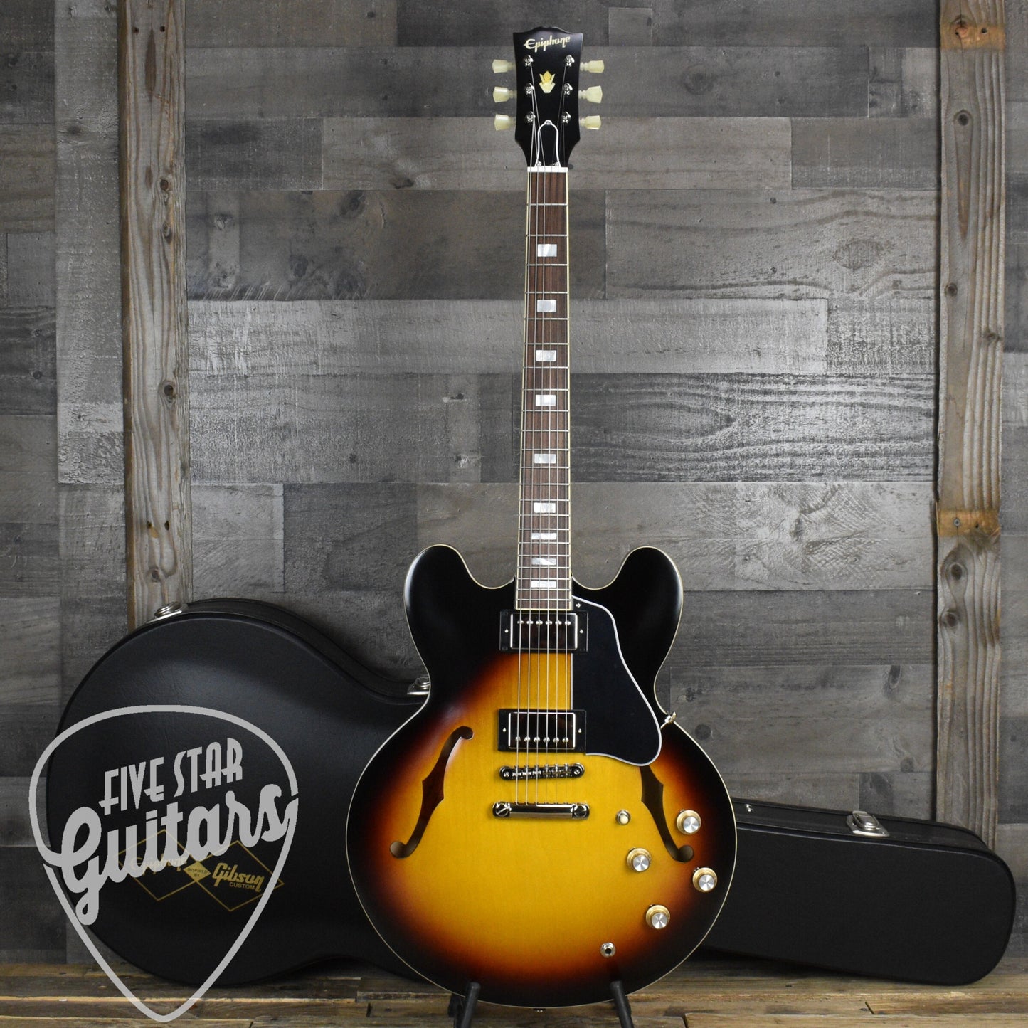 Epiphone 1962 ES-335 Reissue - Vintage Sunburst - With Black Hard Shell Case