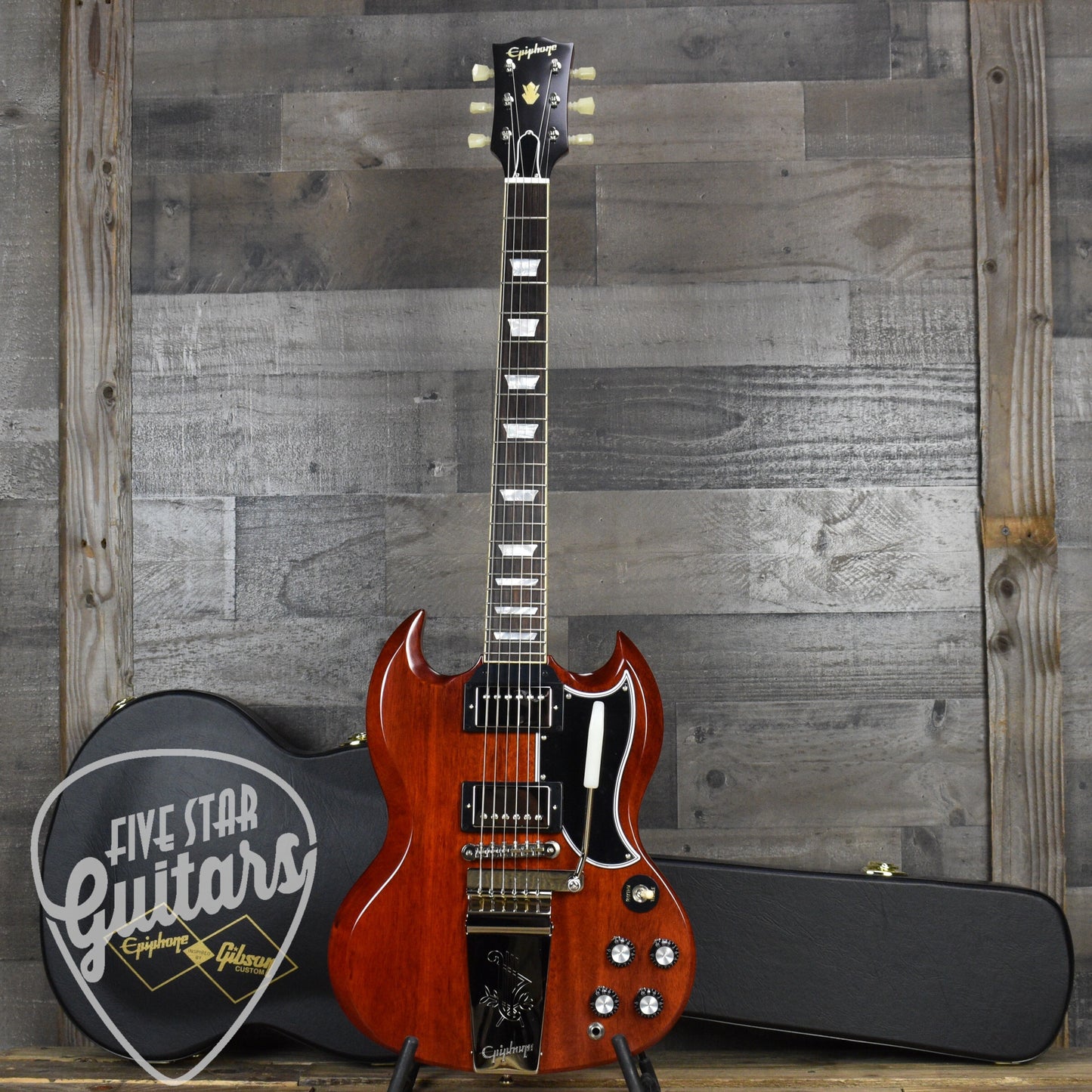 Epiphone 1964 SG Standard Maestro Vibrola Reissue - Cherry Red with Hardshell Case