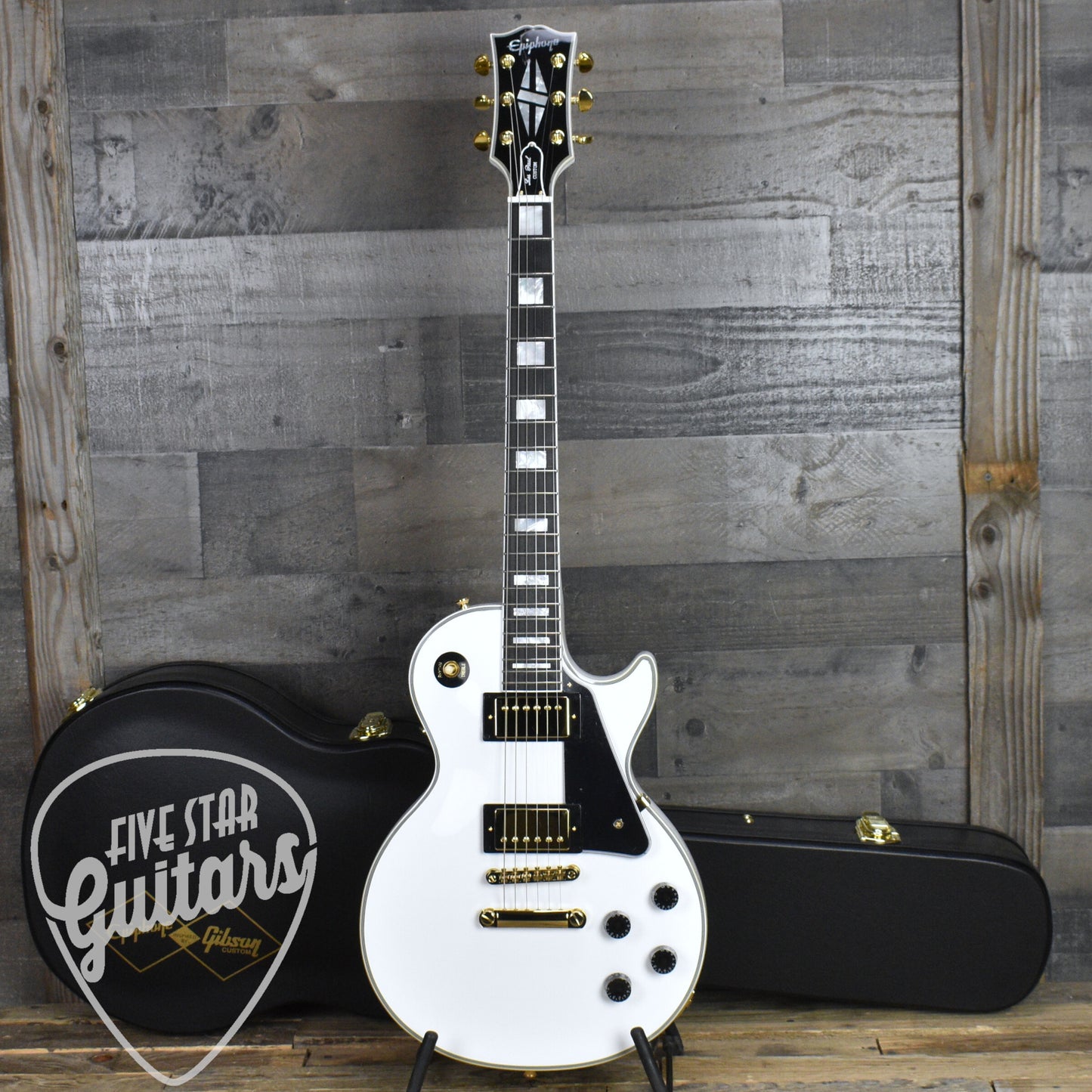 Epiphone Inspired by Gibson Custom Les Paul Custom - Alpine White with Hard Shell Case