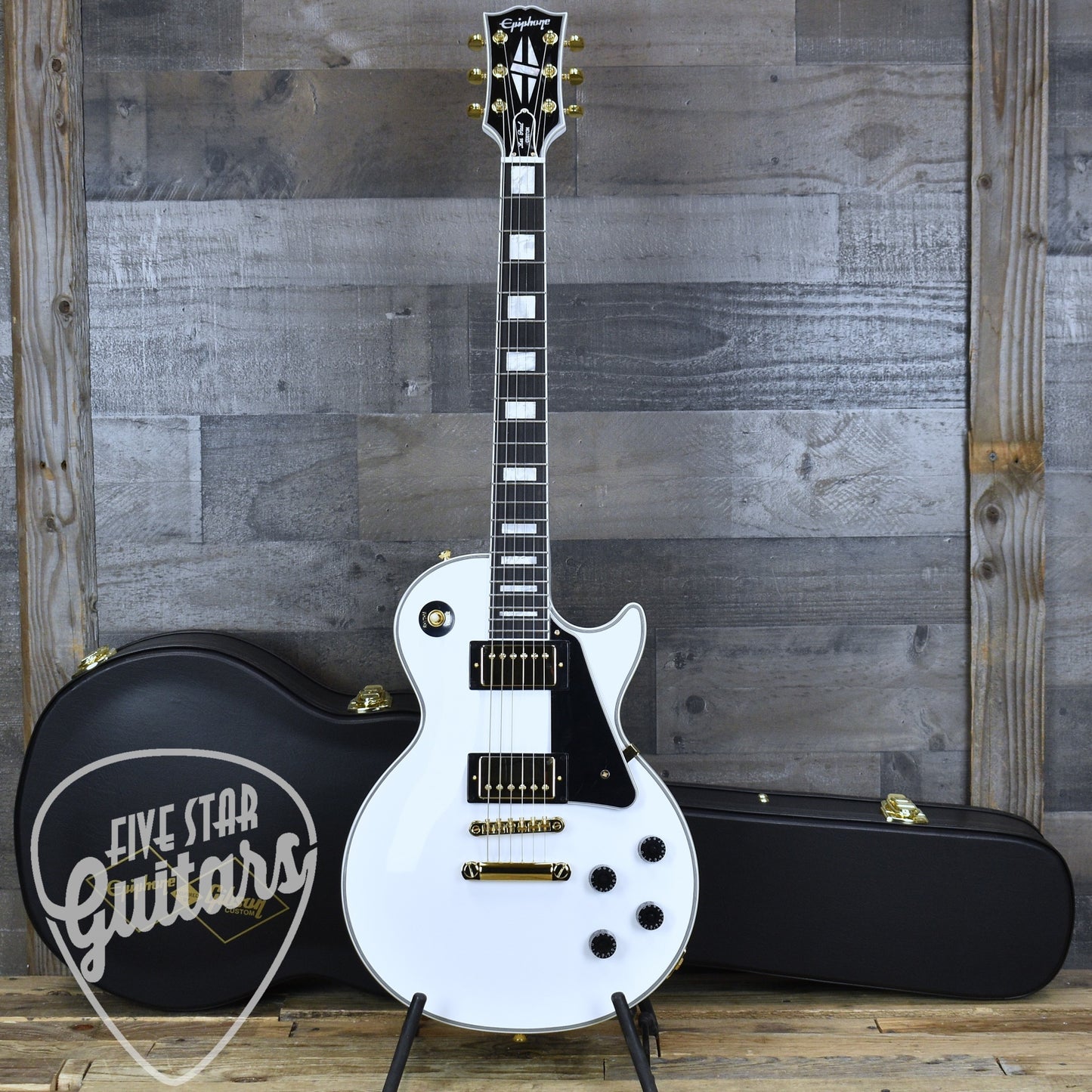 Epiphone Inspired by Gibson Custom Les Paul Custom - Alpine White with Hard Shell Case