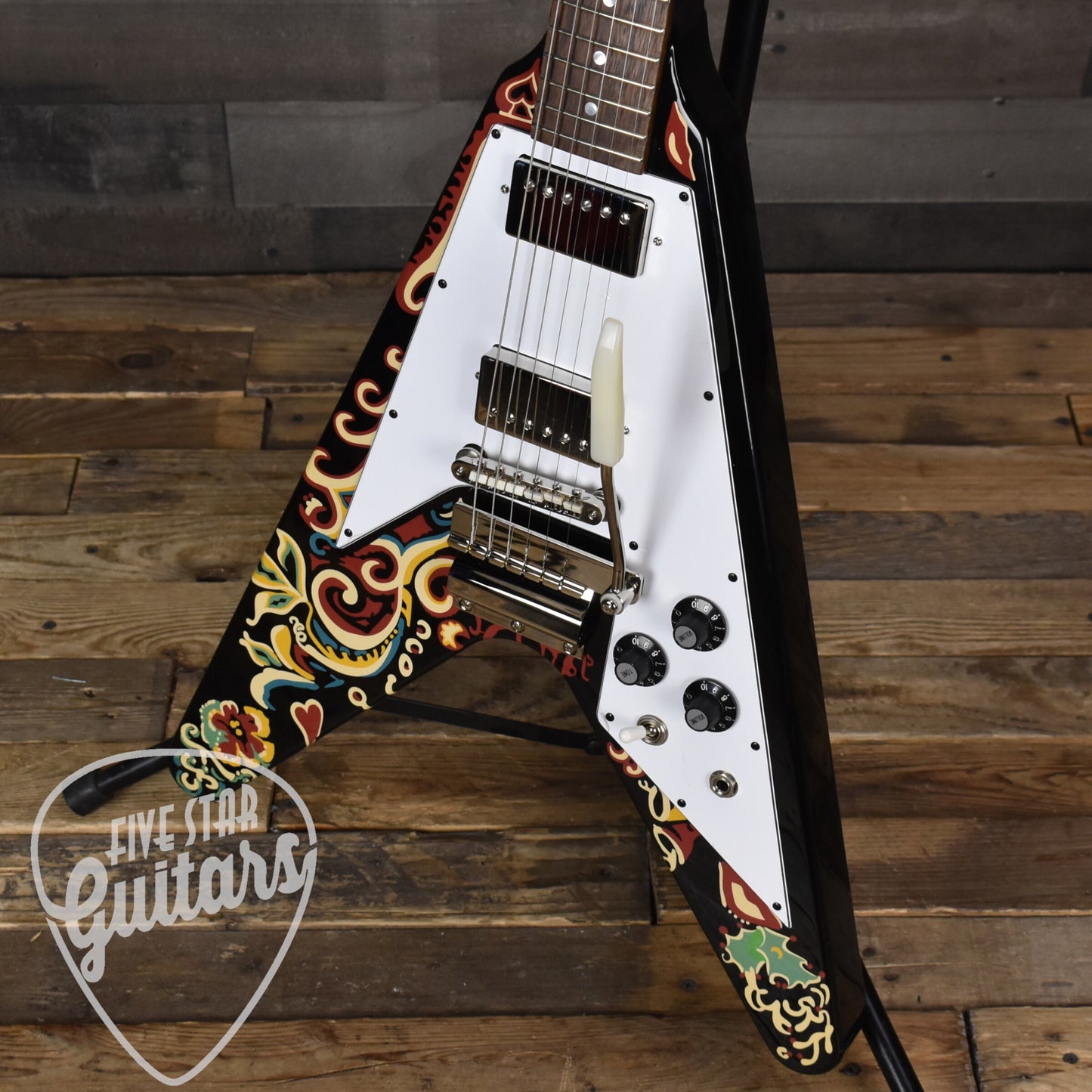 Epiphone Jimi Hendrix "Love Drops" Flying V - Ebony with Hard Shell Case