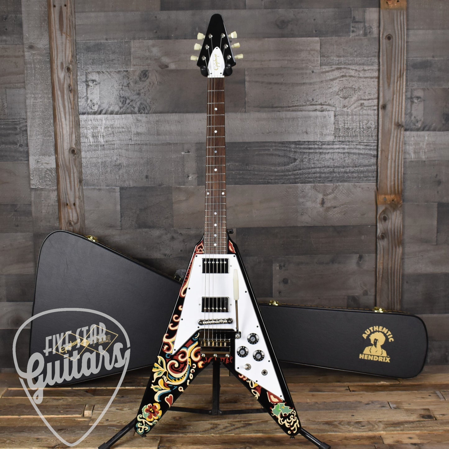 Epiphone Jimi Hendrix "Love Drops" Flying V - Ebony with Hard Shell Case