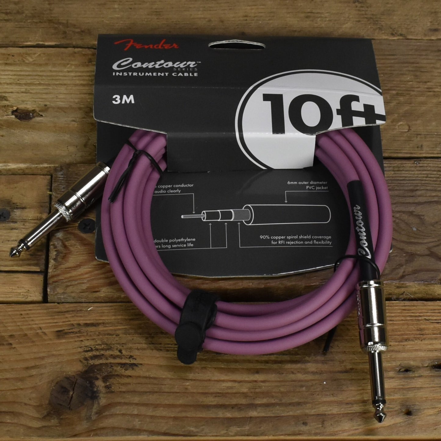 Fender Contour Series Instrument Cable - 10ft Straight-to-Straight - Burgundy Mist