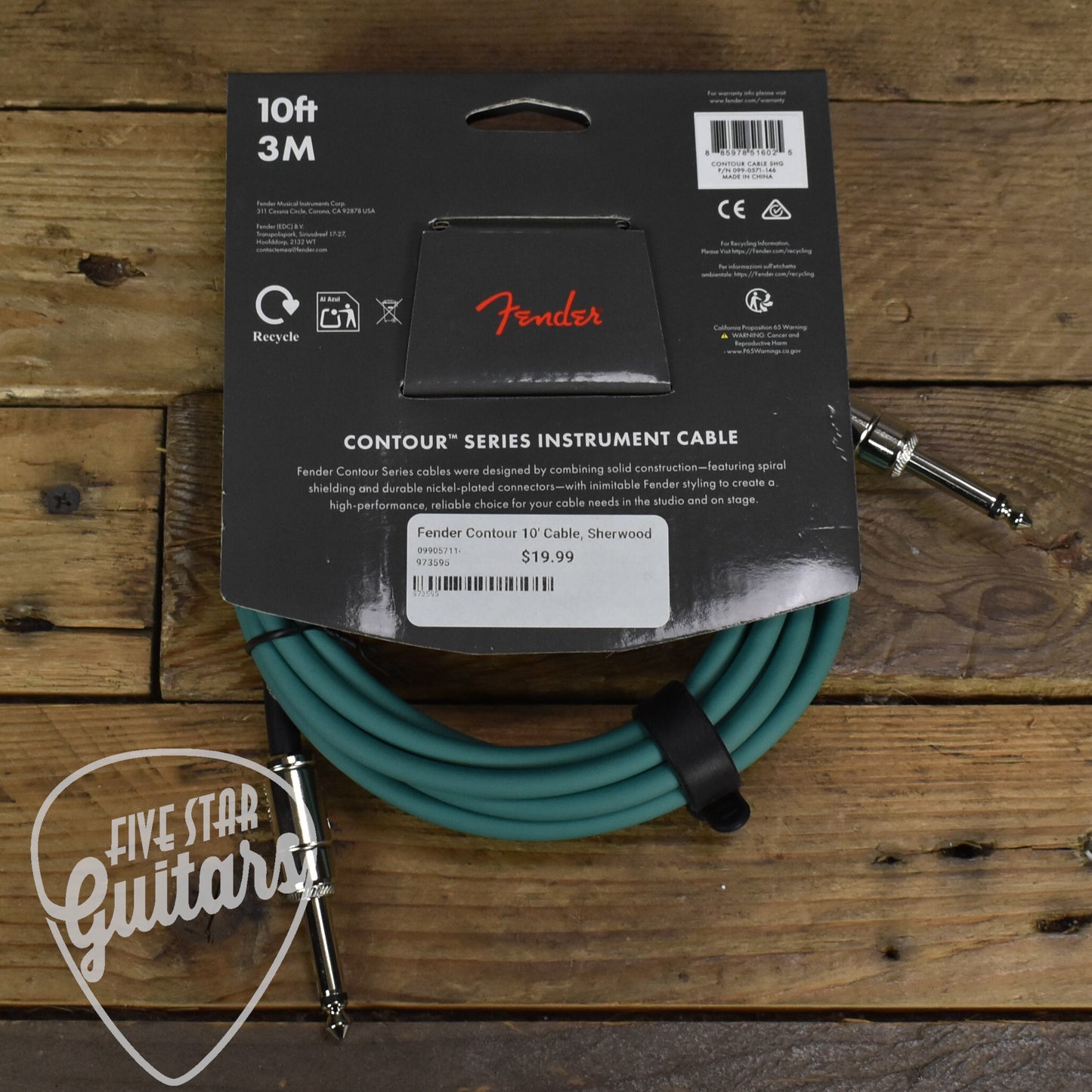 Fender Contour Series Instrument Cable - 10ft Straight-to-Straight - Sherwood Green