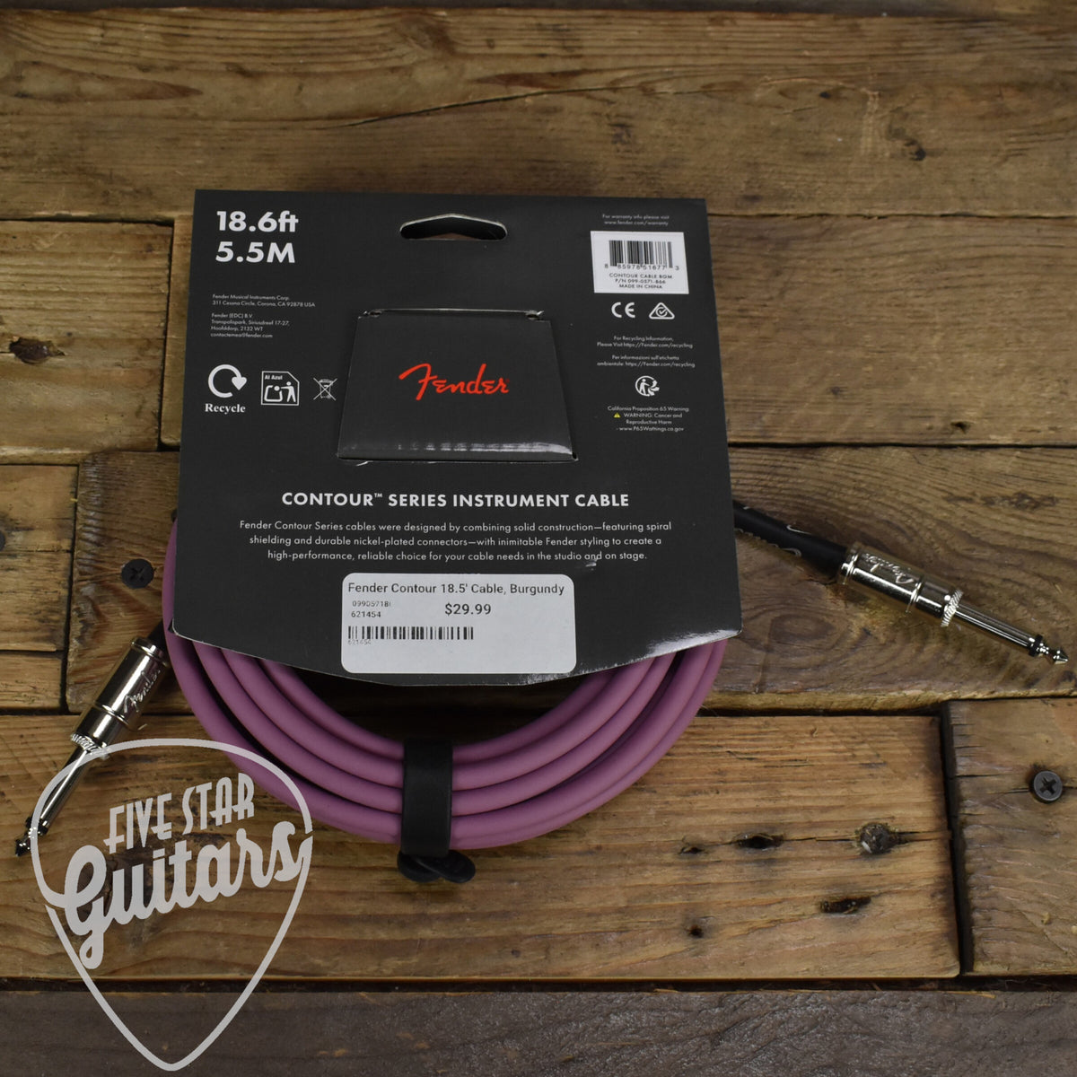 Fender Contour Series Instrument Cable - 18.6ft Straight-to-Straight - Burgundy Mist