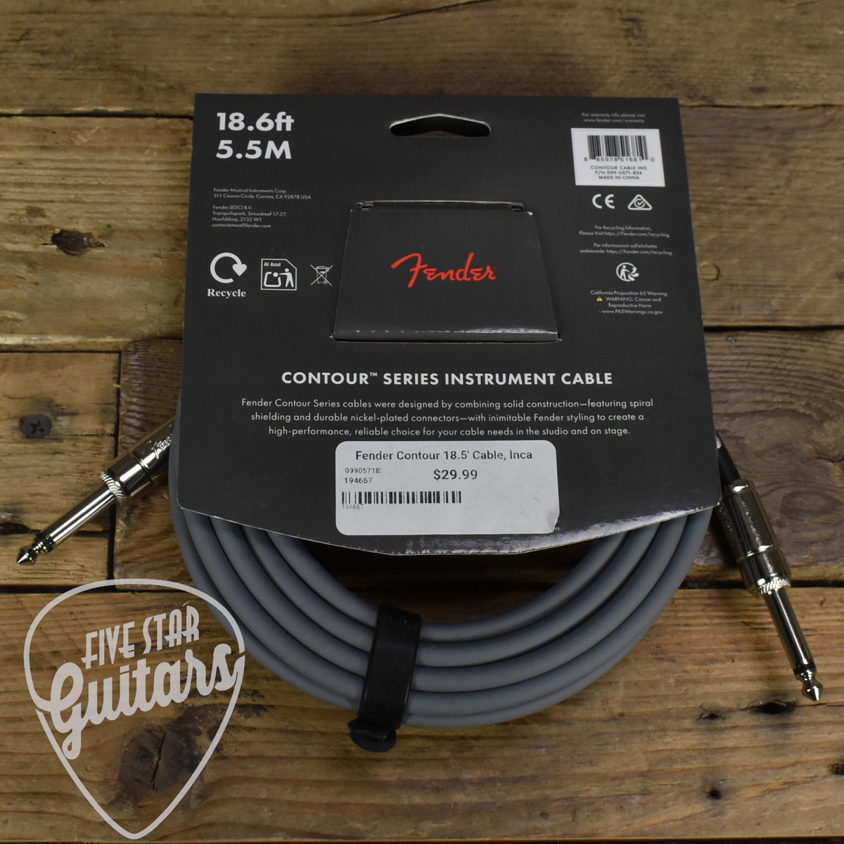 Fender Contour Series Instrument Cable - 18.6ft Straight-to-Straight - Inca Silver