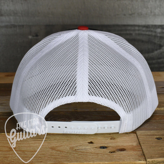 Five Star Guitars Snapback Trucker Cap - Black/White/Red with White Pick Logo