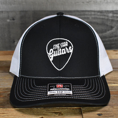 Five Star Guitars Snapback Trucker Cap - Black/White with White Pick Logo