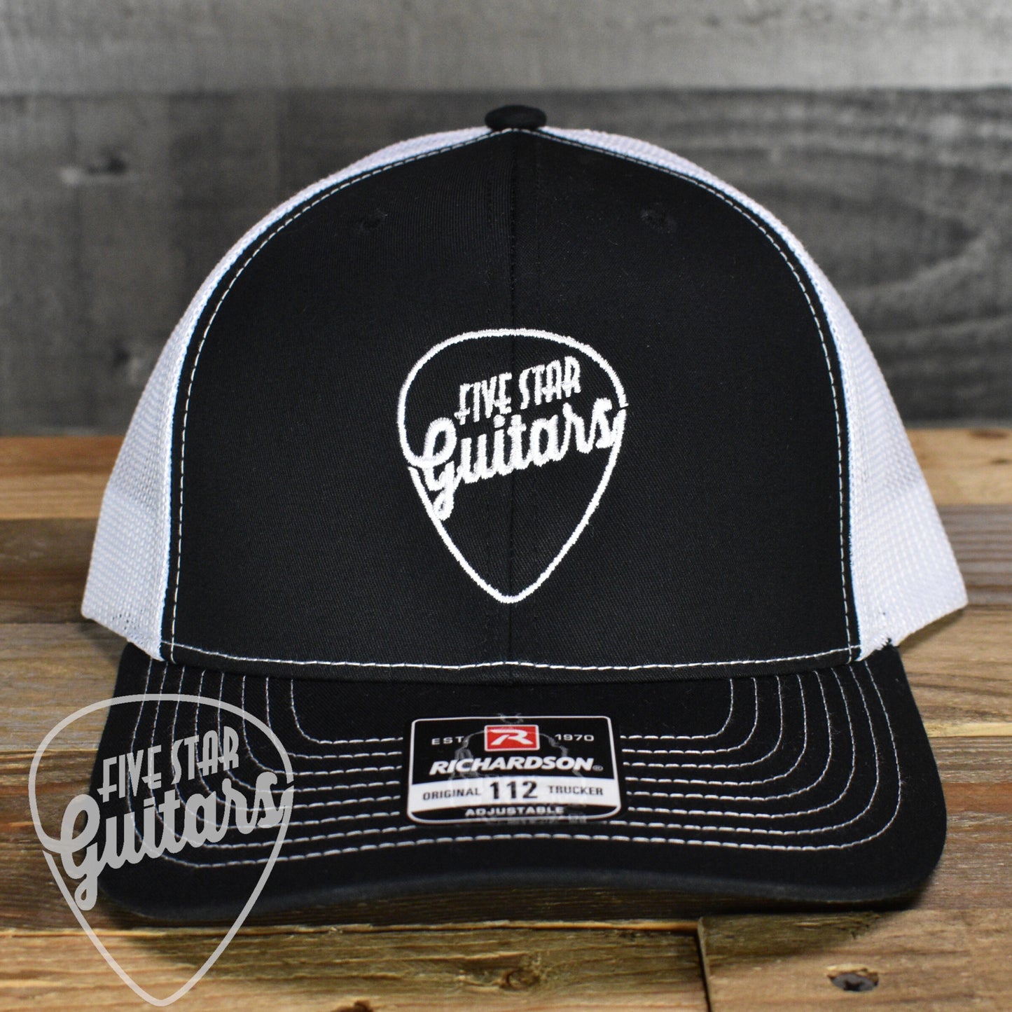 Five Star Guitars Snapback Trucker Cap - Black/White with White Pick Logo