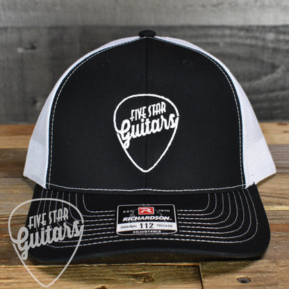 Five Star Guitars Snapback Trucker Cap - Black/White with White Pick Logo