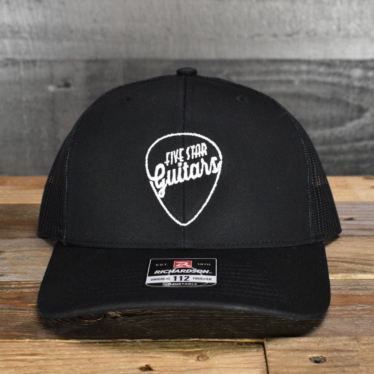 Five Star Guitars Snapback Trucker Cap - Black with White Pick Logo