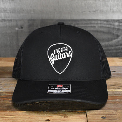 Five Star Guitars Snapback Trucker Cap - Black with White Pick Logo