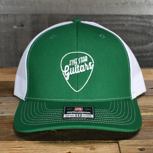 Five Star Guitars Snapback Trucker Cap -  Kelly/White with White Pick Logo