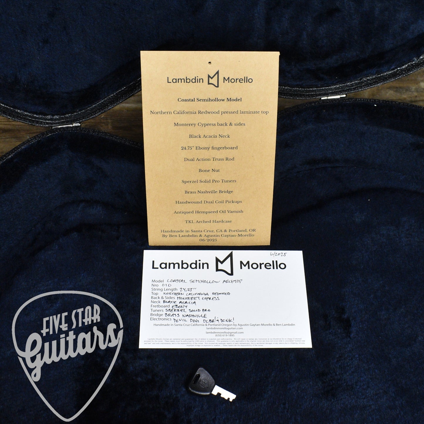 Lambdin Morello Coastal Semi-Hollow Archtop - Northern California Redwood with Hard Case