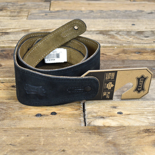 Levy's 2.5" Black Suede Guitar Strap With Suede Backing. Adjustable - 38" To 51"