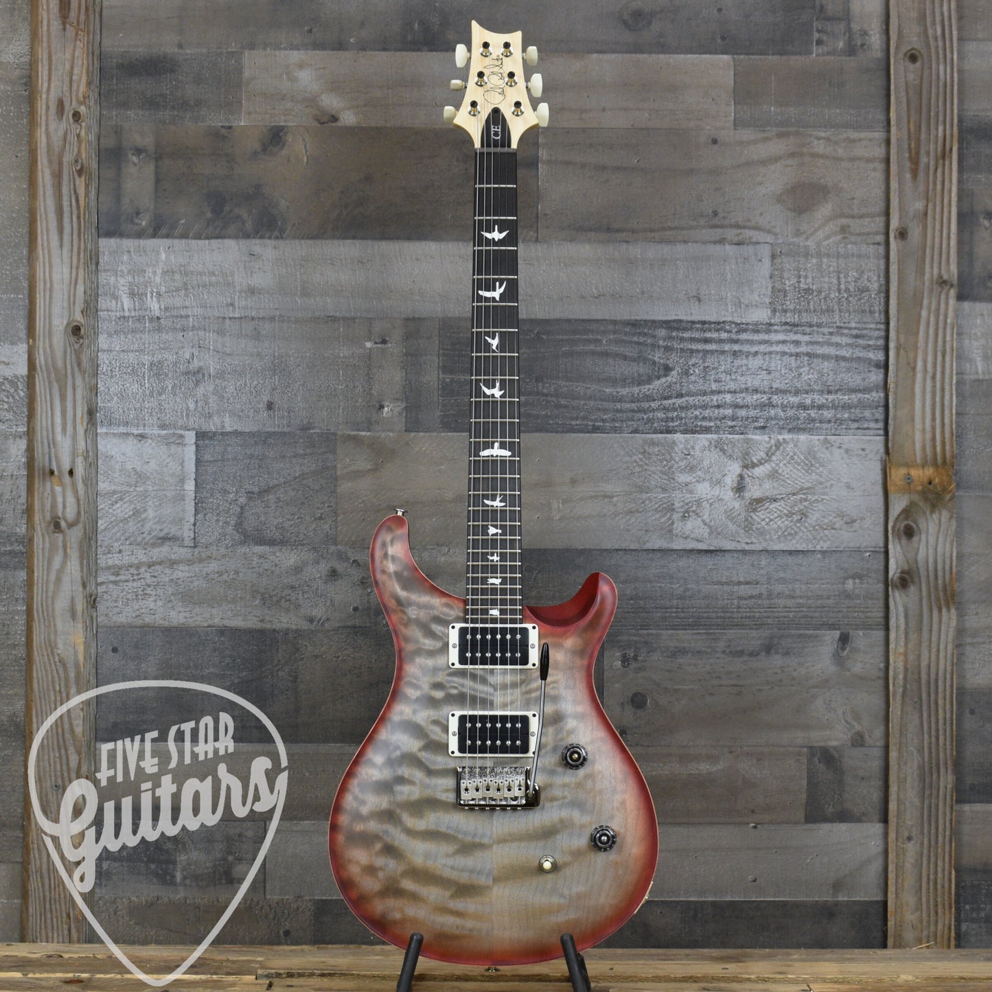 PRS Wood Library CE-24 Satin Quilt Top - Faded Gray Black Cherry Burst