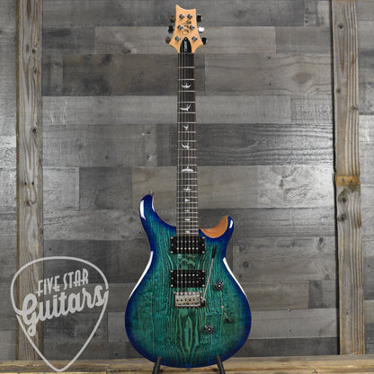 PRS SE "Exotic"  Custom 24 Swamp Ash Burl LN - Lake Blue Natural Back with Gig Bag