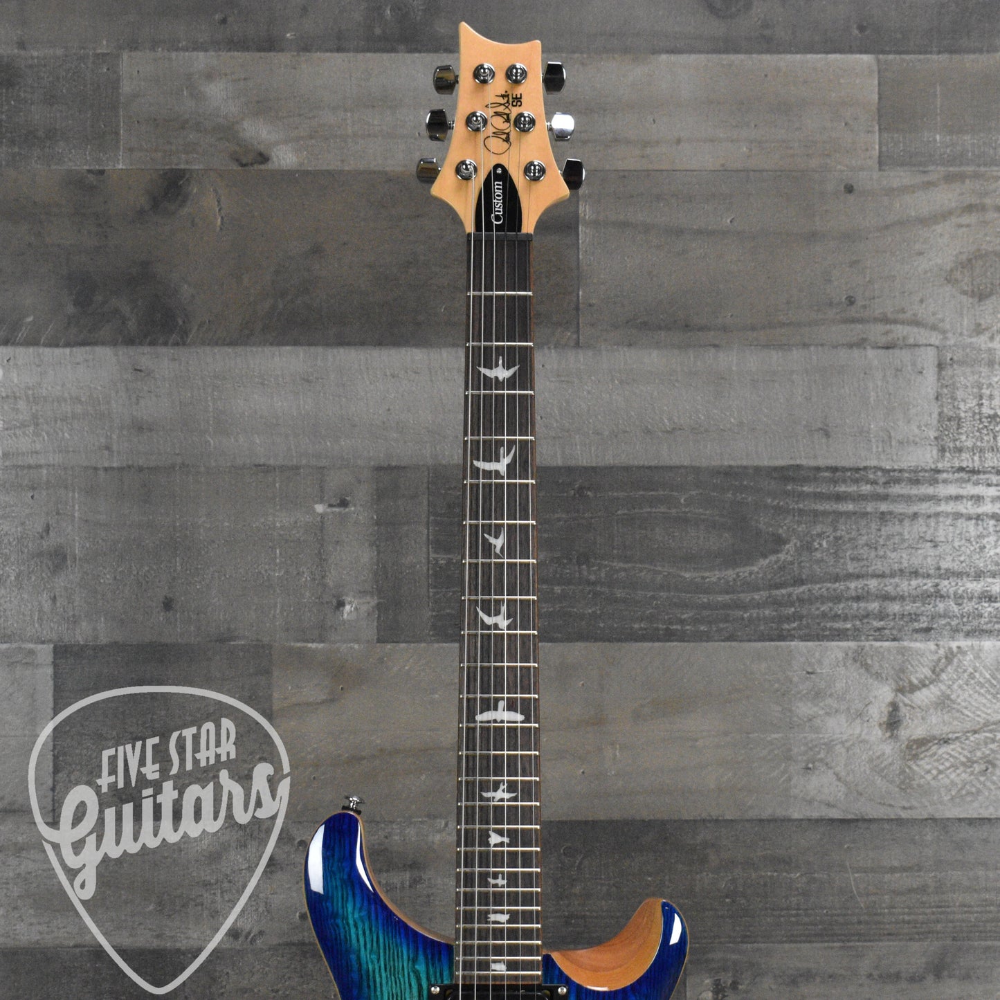 PRS SE "Exotic"  Custom 24 Swamp Ash Burl LN - Lake Blue Natural Back with Gig Bag