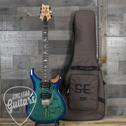 PRS SE "Exotic"  Custom 24 Swamp Ash Burl LN - Lake Blue Natural Back with Gig Bag