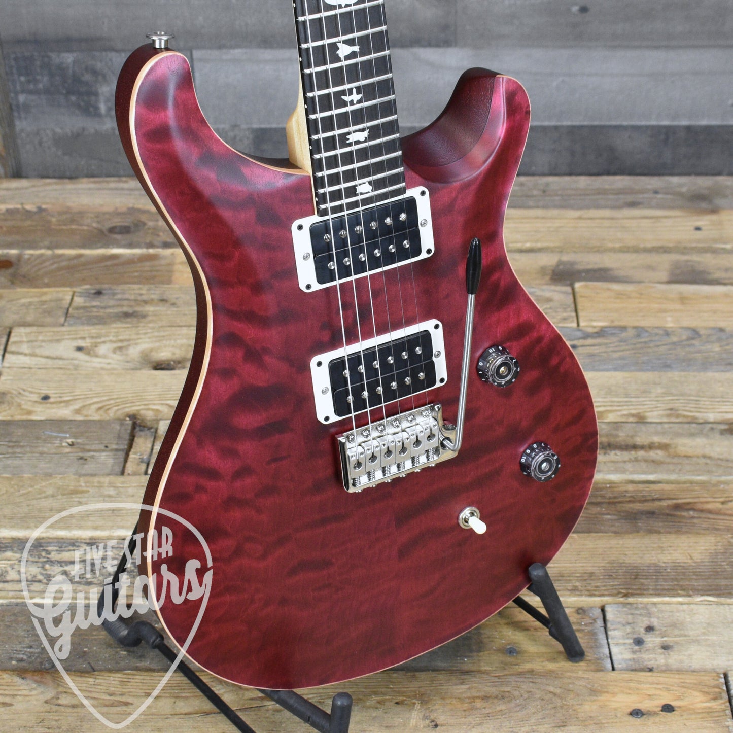 PRS Wood Library CE-24 Satin Quilt Top - Black Cherry with Gigbag