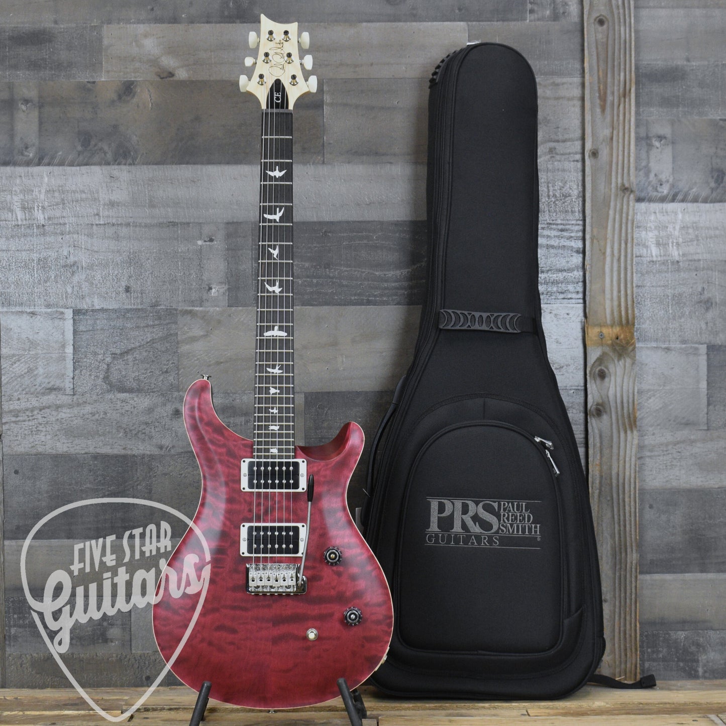 PRS Wood Library CE-24 Satin Quilt Top - Black Cherry with Gigbag