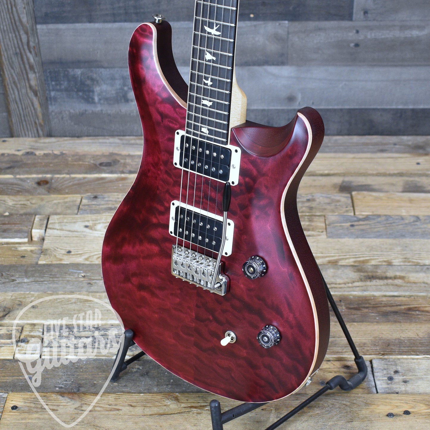 PRS Wood Library CE-24 Satin Quilt Top - Black Cherry with Gigbag