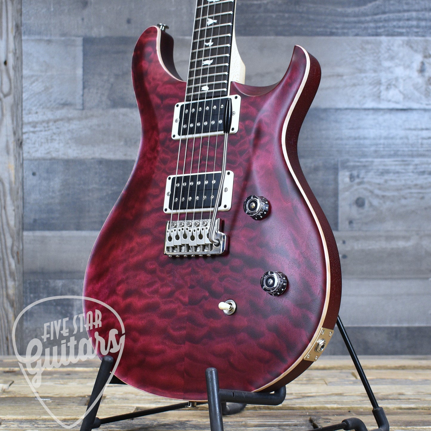 PRS Wood Library CE-24 Satin Quilt Top - Black Cherry with Gigbag
