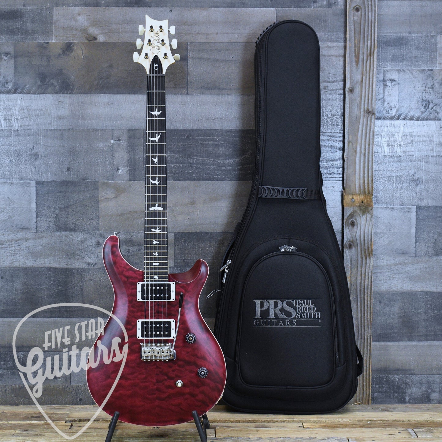 PRS Wood Library CE-24 Satin Quilt Top - Black Cherry with Gigbag
