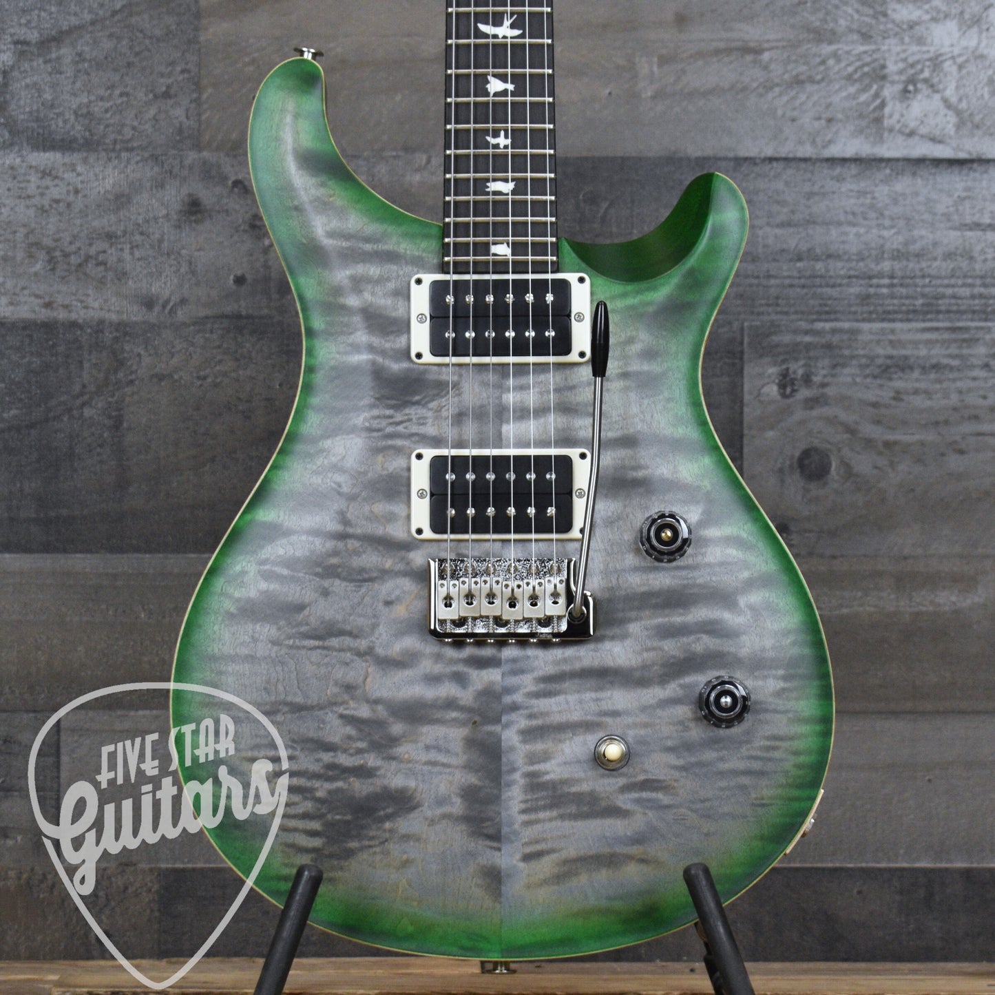PRS Wood Library CE-24 Satin Quilt Top - Faded Gray Black Green Burst with Gigbag